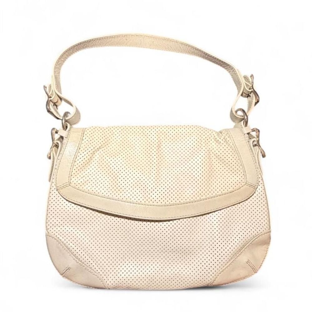 Lauren Ralph Lauren Ivory Perforated Leather Boho Shoulder Bag Equestrian